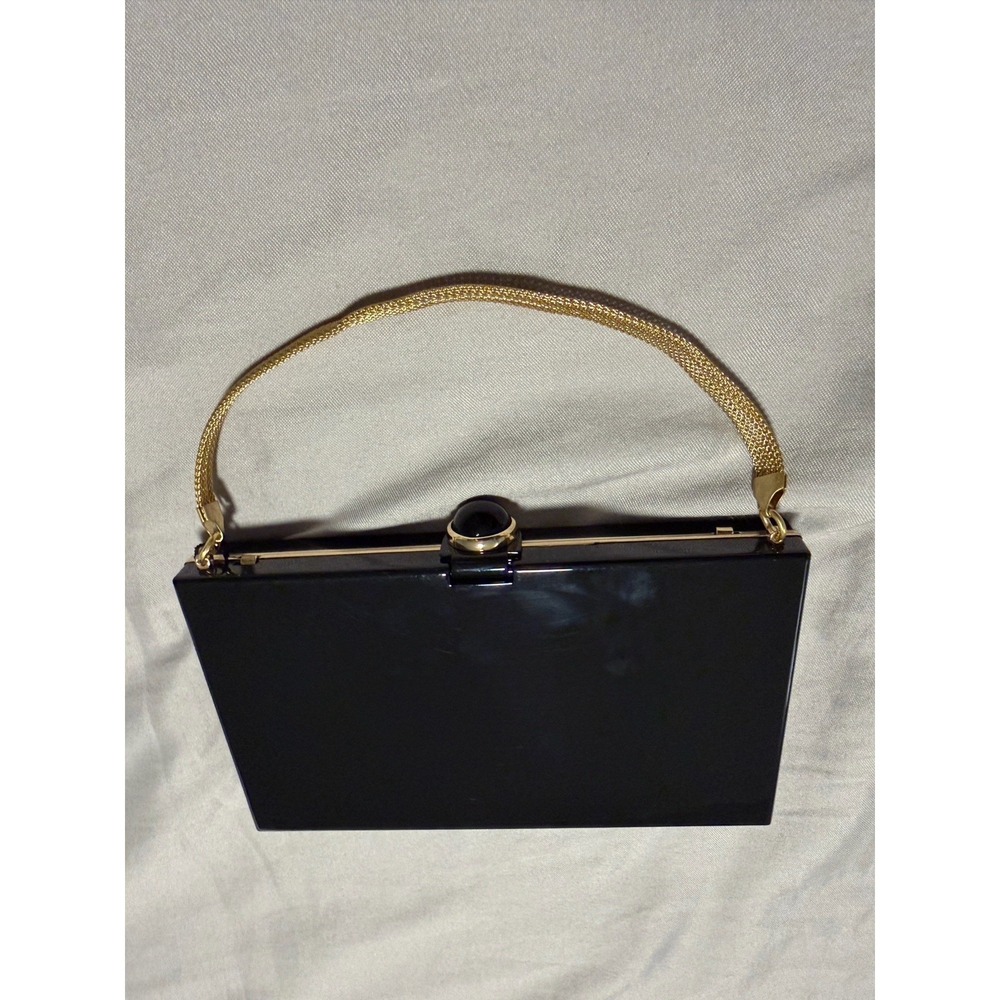 Zara Mini Copper Clutch Purse Metal Black Gold Old Money Luxury Hard Rigid - Picture 3 of 9